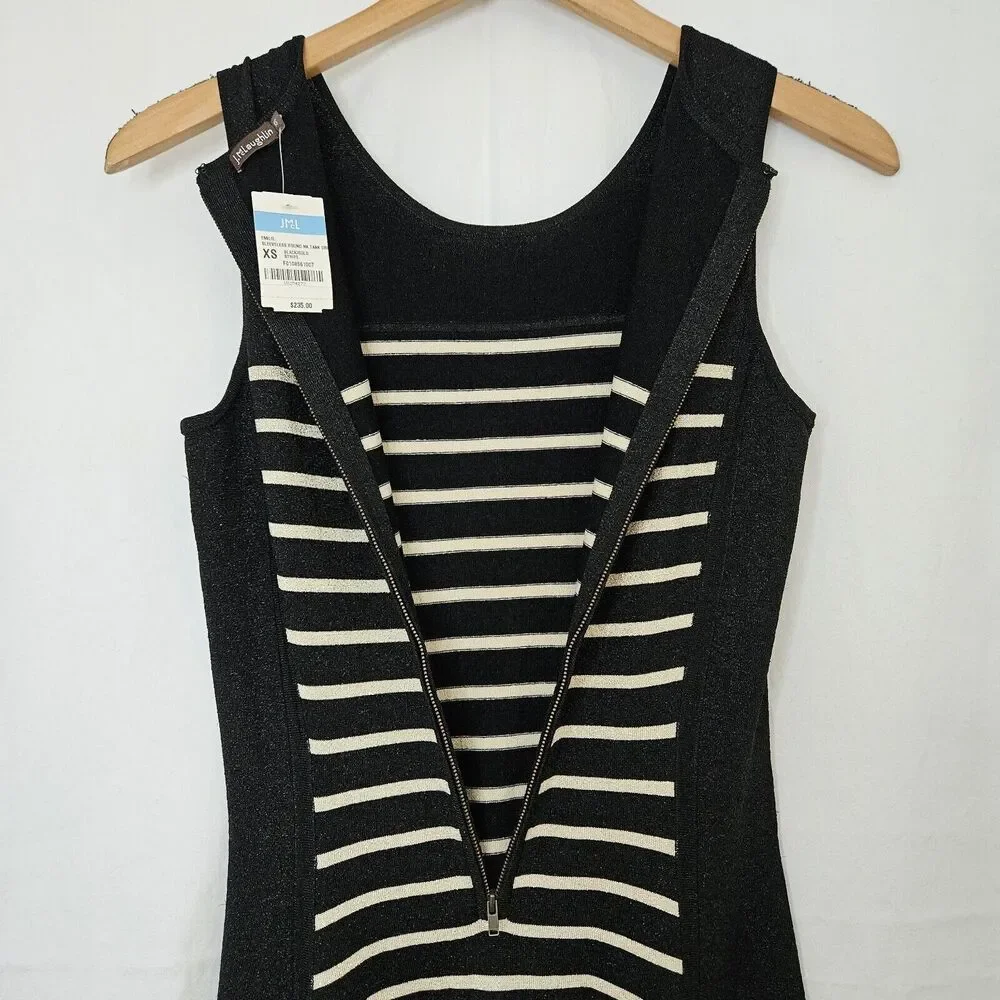 J.McLaughlin Emilie Dress Womens XS Sleeveless Knit Black/Gold Metallic Tank